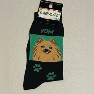 🌟🌟NWT🌟🌟 SABYLOO POM SOCK BLACK/GREEN/TAN & PAW PRINTS US SOCK SIZE 9-11